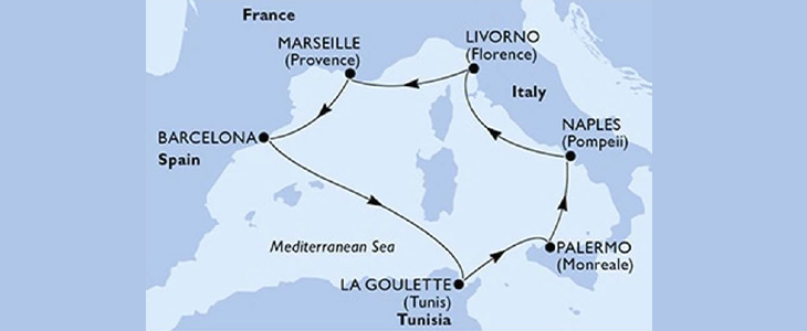Križarjenje z MSC Grandiosa Francija-Španija-Tunizija - Kuponko.si