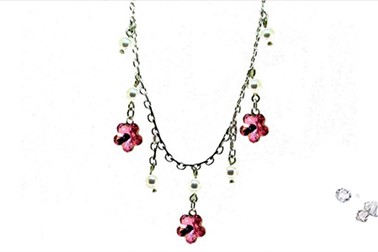 Unikatni verižica Pink  Flower s Swarovski kristalom