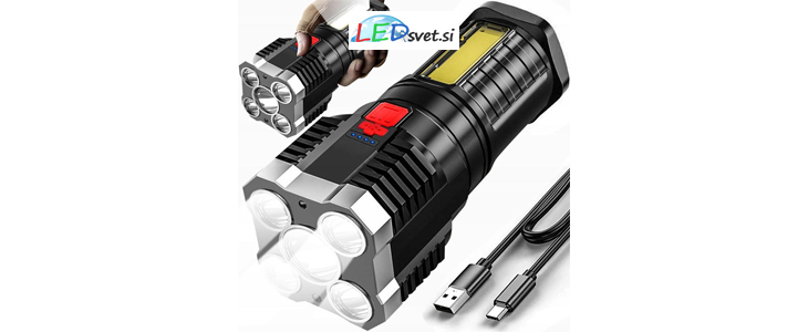 Večnamenska LED ročna svetilka z akumulatorjem, kabel - Kuponko.si