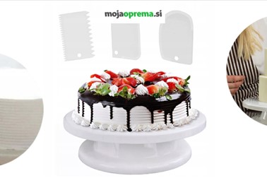 Vrtljivi krožnik za torte in 3 lopatke za dekoracijo