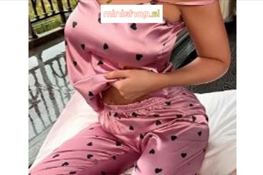 Amaze dolga pižama Sleppy, roza in črni srčki