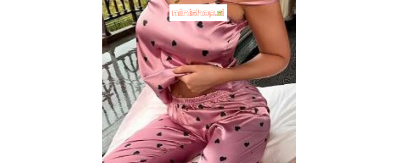 Amaze dolga pižama Sleppy, roza in črni srčki - Kuponko.si