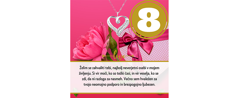 Valentinovo verižica z obeskom srca s posvetilom - Kuponko.si