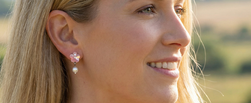 Unikatni uhani Pink Flower s Swarovski kristalom! - Kuponko.si