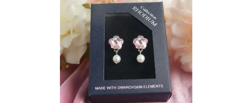 Unikatni uhani Pink Flower s Swarovski kristalom! - Kuponko.si