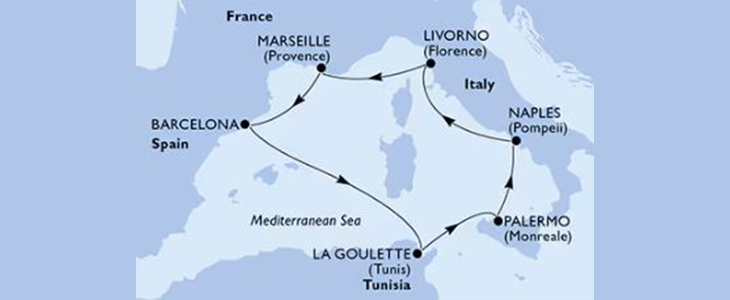 Križarjenje MSC Erubia Italija, Tunizija, Španija - Kuponko.si